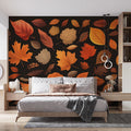 Autumn Leaves Mural Wallpaper in Bedroom Brown, Orange, and Yellow Autumn Leaves -3 Mural Wallpaper - pure wallpaper artwork
