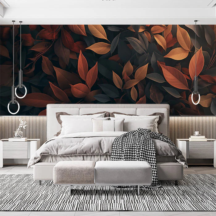 Autumn Leaves Mural Wallpaper in Bedroom Brown, Orange, and Yellow Autumn Leaves -4 Mural Wallpaper - pure wallpaper artwork