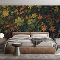 Autumn Leaves Mural Wallpaper in Bedroom Brown, Orange, and Yellow Autumn Leaves -5 Mural Wallpaper - pure wallpaper artwork