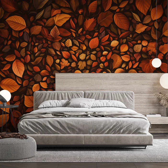 Autumn Leaves Mural Wallpaper in Bedroom Brown, Orange, and Yellow Autumn Leaves -7 Mural Wallpaper - pure wallpaper artwork