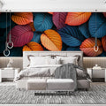 Colorful Leaf Mural Wallpaper in Bedroom Various Colors (Orange, Blue, Purple, etc.) Leaves Mural Wallpaper - pure wallpaper artwork