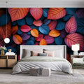 Colorful Leaf Mural Wallpaper in Bedroom Various Colors (Orange, Blue, Purple, etc.) Leaves -3 Mural Wallpaper - pure wallpaper artwork