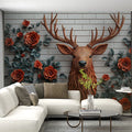 Deer and Roses Mural Wallpaper in Living Room Brown, Orange, and Gray Deer and Roses -2 Mural Wallpaper - pure wallpaper artwork