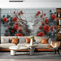 Deer and Roses Mural Wallpaper in Living Room Brown, Orange, and Gray Deer and Roses -3 Mural Wallpaper - pure wallpaper artwork