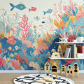 Coral Reef Mural Wallpaper in Nursey Blue, Pink, and White Corals -4 Mural Wallpaper - pure wallpaper artwork