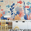 Coral Reef Mural Wallpaper in kid's Room Blue, Pink, and White Corals -5 Mural Wallpaper - pure wallpaper artwork