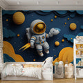 Astronaut in Space Mural Wallpaper in Child's Room Blue, Orange, and Yellow Astronaut -2 Mural Wallpaper - pure wallpaper artwork