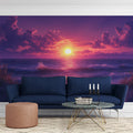 Sunset Radiance Mural Wallpaper Purple Sky & Fiery Ocean Glow in Living Room or a Lounge Mural Wallpaper - pure wallpaper artwork