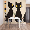 Black Cat and Autumn Leaves Mural Wallpaper in dining room Black, Orange, and Yellow Cat -2 Mural Wallpaper - pure wallpaper artwork