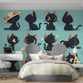 Black Cat and Autumn Leaves Mural Wallpaper in bedroom Black, Orange, and Yellow Cat -3 Mural Wallpaper - pure wallpaper artwork