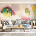 Cat Eyes Mural Wallpaper in Living Room Various Colors (Pink, Yellow, Green, etc.) Mural Wallpaper - pure wallpaper artwork