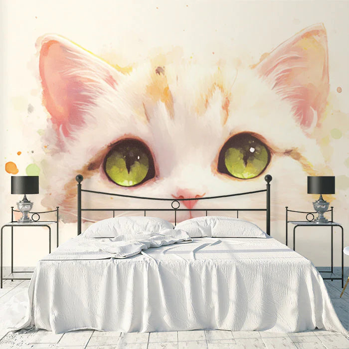 Cat Eyes Mural Wallpaper in Bed Room Various Colors (Pink, Yellow, Green, etc.) Mural Wallpaper - pure wallpaper artwork