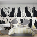 Black Cats Mural Wallpaper in Bed Room Black, White, and Gold Cats Mural Wallpaper - pure wallpaper artwork