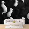 Black and Wahite Cats Mural Wallpaper in Living Room or Lounge Black, White, and Gold Cats Mural Wallpaper - pure wallpaper artwork