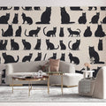 Black Cats Pattern Mural Wallpaper in Living Room Black, White, and Gold Cats Mural Wallpaper - pure wallpaper artwork