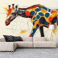 Abstract Giraffe Mural Wallpaper in Living Room Orange, Blue, Yellow, and Red Giraffe Mural Wallpaper - pure wallpaper artwork