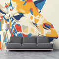 Abstract Giraffe Mural Wallpaper in a home office Orange, Blue, Yellow, and Red Giraffe -4 Mural Wallpaper - pure wallpaper artwork