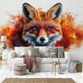 Fox Head Mural Wallpaper in Living Room Orange, White, and Blue Fox -1 Mural Wallpaper - pure wallpaper artwork