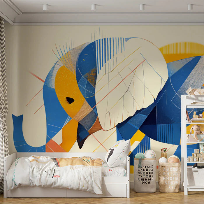 Abstract Elephant Mural Wallpaper in Bedroom Various Colors (Blue, Orange, Yellow, etc.) of Elephant -3 Mural Wallpaper