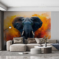 Elephant Head Mural Wallpaper in home office Blue, Orange, and Various Earth Tones with Elephant Mural Wallpaper - pure wallpaper artwork