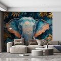 Elephant Head Mural Wallpaper in Commercial Space Blue, Orange, and Various Earth Tones with Elephant Mural Wallpaper - pure wallpaper artwork