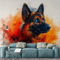 Dog Portrait Mural Wallpaper in Living Room Blue, Orange, Red, and Black Dog -1 Mural Wallpaper - pure wallpaper artwork