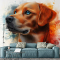 Dog Portrait Mural Wallpaper in Living Room Blue, Orange, Red, and Black Dog -2 Mural Wallpaper - pure wallpaper artwork