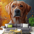 Dog Portrait Mural Wallpaper in Living Room Blue, Orange, Red, and Black Dog -3 Mural Wallpaper - pure wallpaper artwork