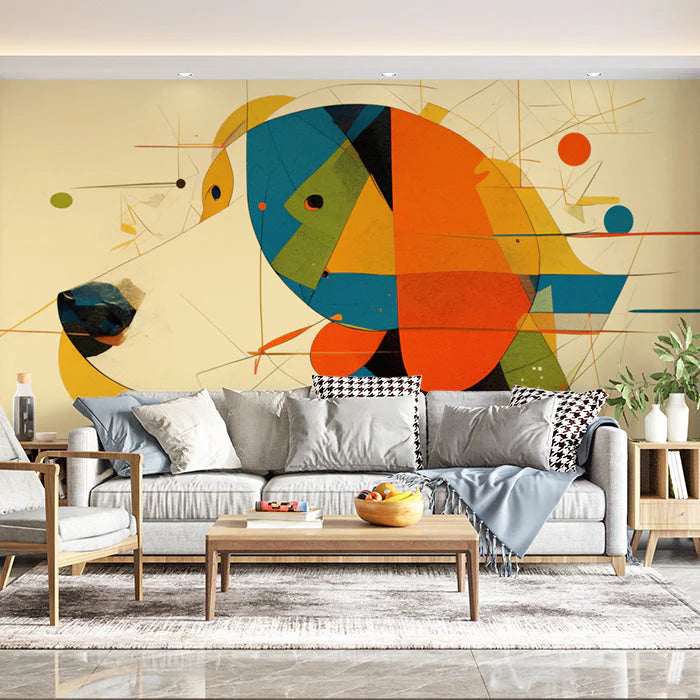 Abstract Art Mural Wallpaper in Living Room Various Colors (Orange, Blue, Green, etc.) Dog Mural Wallpaper