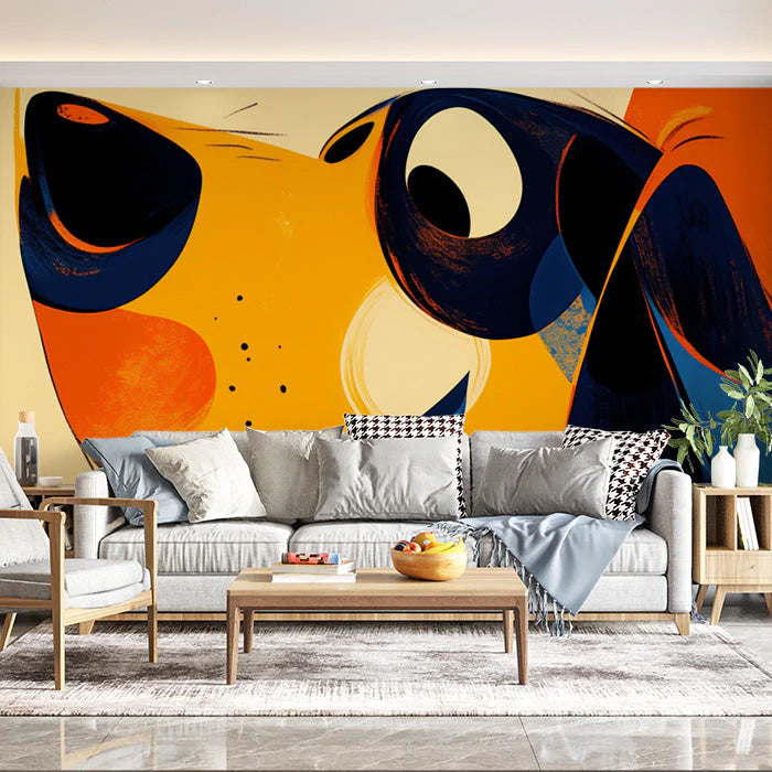 Abstract Art Mural Wallpaper in Living Room Various Colors (Orange, Blue, Green, etc.) Dog -1 Mural Wallpaper
