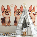 Cartoon Dog Mural Wallpaper in Playroom Various Shades of Brown, Orange, and Beige Dog Mural Wallpaper - pure wallpaper artwork