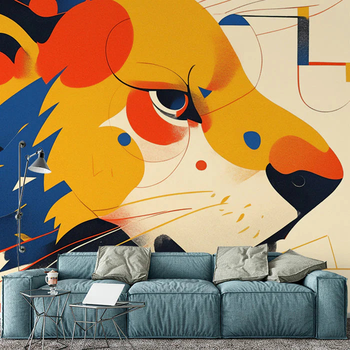 Abstract Lion Mural Wallpaper for Living Room Various Colors (Yellow, Orange, Blue, etc.) of Lion Mural Wallpaper - pure wallpaper artwork