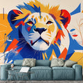 Abstract Lion Mural Wallpaper in Living Room Various Colors (Yellow, Orange, Blue, etc.) of Lion Mural Wallpaper - pure wallpaper artwork