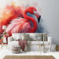 Flamingo Mural Wallpaper in Home Office Pink, Orange, Blue, and White Flamingo Mural Wallpaper - pure wallpaper artwork
