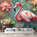 3D Flamingo Mural Wallpaper in Living Room Pink, Orange, Blue, and White Flamingo Mural Wallpaper - pure wallpaper artwork