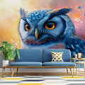 Owl Mural Wallpaper in a study Brown, Blue, Orange, and Yellow Owl Mural Wallpaper - pure wallpaper artwork