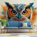 Owl Mural Wallpaper in a reading nook Brown, Blue, Orange, and Yellow Owl Mural Wallpaper - pure wallpaper artwork