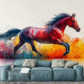 Red Galloping Horse Mural Wallpaper —Abstract Red & Blue Wall Art Mural Wallpaper - pure wallpaper artwork