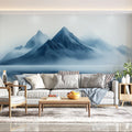 Blue Mountain Mural Wallpaper in Living Room Blue, Gray, and White Mountain Mural Wallpaper - pure wallpaper artwork