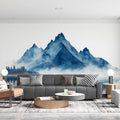 Blue Mountain Mural Wallpaper in Living Room Blue, Gray, and White Mountain -2 Mural Wallpaper - pure wallpaper artwork