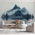 Blue Mountain Mural Wallpaper in Living Room Blue, Gray, and White Mountain -3 Mural Wallpaper - pure wallpaper artwork