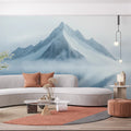 Gray Mountain Mural Wallpaper in Living Room Gray, White, and Blue Mountain -1 Mural Wallpaper - pure wallpaper artwork