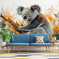 Realistic Koala Mural Wallpaper in Living Room Gray, Brown, Yellow, and Green Koala-1 Mural Wallpaper - pure wallpaper artwork