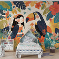 Girl and Toucan Mural Wallpaper in Child's Bedroom Various Colors (Orange, Blue, Green, etc.) of Toucan Mural Wallpaper - pure wallpaper artwork
