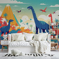 Dinosaur and Mountain Mural Wallpaper in Bedroom Various Colors (Green, Yellow, Blue, etc.) of Dinosaur Mural Wallpaper - pure wallpaper artwork