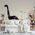 Dinosaur and Mountain Mural Wallpaper in Bedroom Various Colors (Green, Yellow, Blue, etc.) of Dinosaur Mural Wallpaper - pure wallpaper artwork
