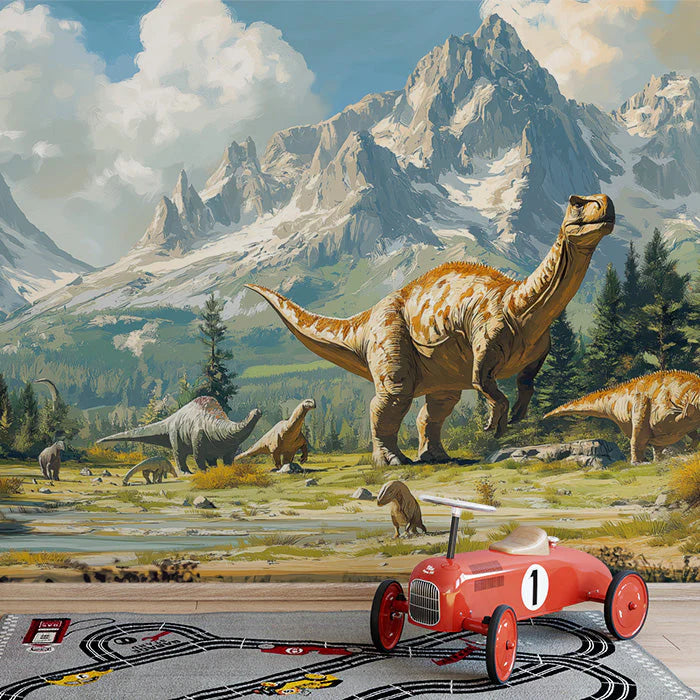 Realistic Dinosaur Mural Wallpaper in Playroom Various Colors (Brown, Green, Blue, etc.) of Dinosaur Mural Wallpaper - pure wallpaper artwork