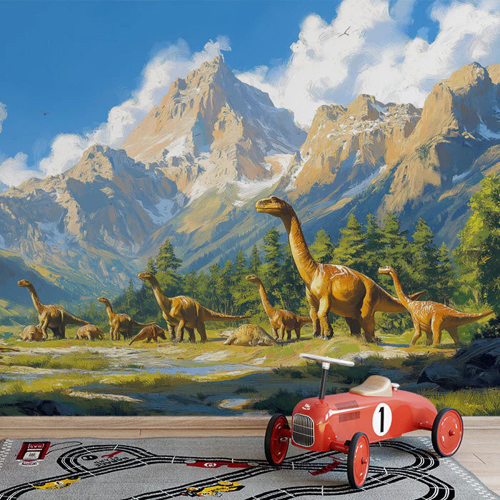 Realistic Dinosaur Mural Wallpaper in Playroom Various Colors (Brown, Green, Blue, etc.) of Dinosaur Mural Wallpaper - pure wallpaper artwork