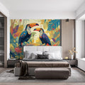 Colorful Toucan Mural Wallpaper in Bedroom Various Colors (Blue, Yellow, Orange, etc.) of Toucan Mural Wallpaper - pure wallpaper artwork