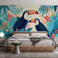 Colorful Toucan Mural Wallpaper in Bedroom Various Colors (Blue, Yellow, Orange, etc.) of Toucan Mural Wallpaper - pure wallpaper artwork